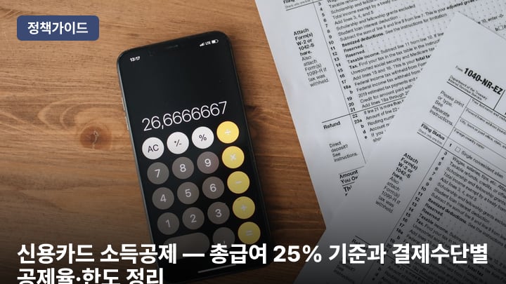 신용카드 소득공제 — 총급여 25% 기준과 결제수단별 공제율·한도 정리