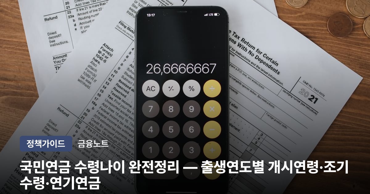 국민연금 수령나이 완전정리 — 출생연도별 개시연령·조기수령·연기연금