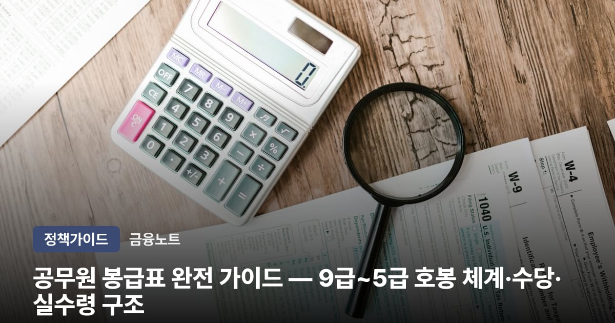 공무원 봉급표 완전 가이드 — 9급~5급 호봉 체계·수당·실수령 구조